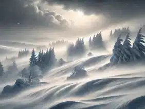 blizzard storm, capturing the peaceful beauty of winter