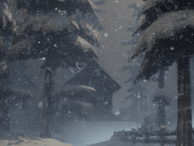 Snow storm in the white woods