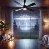 calming ambiance of a fan running while a thunderstorm occurs outside