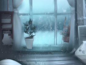 bedroom strong rain on the window