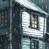 house with roof window in the rain