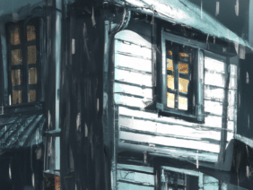 house with roof window in the rain