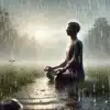 person meditating in the rain