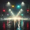 rain falling in the middle of the night on empty streets