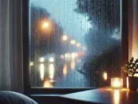 rain falling on a window.