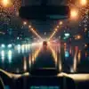 A calming visual of driving in the rain at night aimed at providing a sleep ambiance