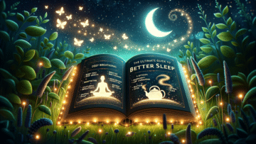 a peaceful meadow at night, where fireflies dance under the crescent moon and stars-Nestled in this setting, an open book