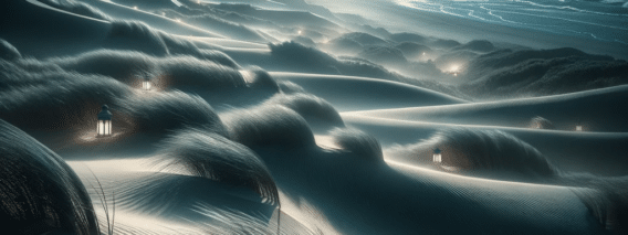 Windswept dune landscape at night