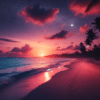 A serene beach scene at dusk