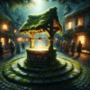 An ancient wishing well embraced by emerald moss in the heart of a quaint village