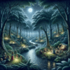 Enchanting forest scene at night in Sleepyville