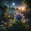 nighttime scene featuring a Passionflower plant in a beautiful field