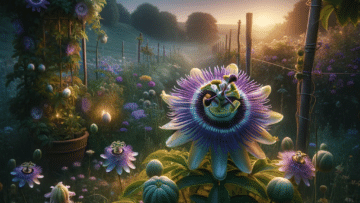 nighttime scene featuring a Passionflower plant in a beautiful field