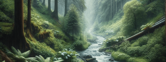 river in the forest during heavy rain