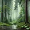 peaceful forest scene during a rainstorm